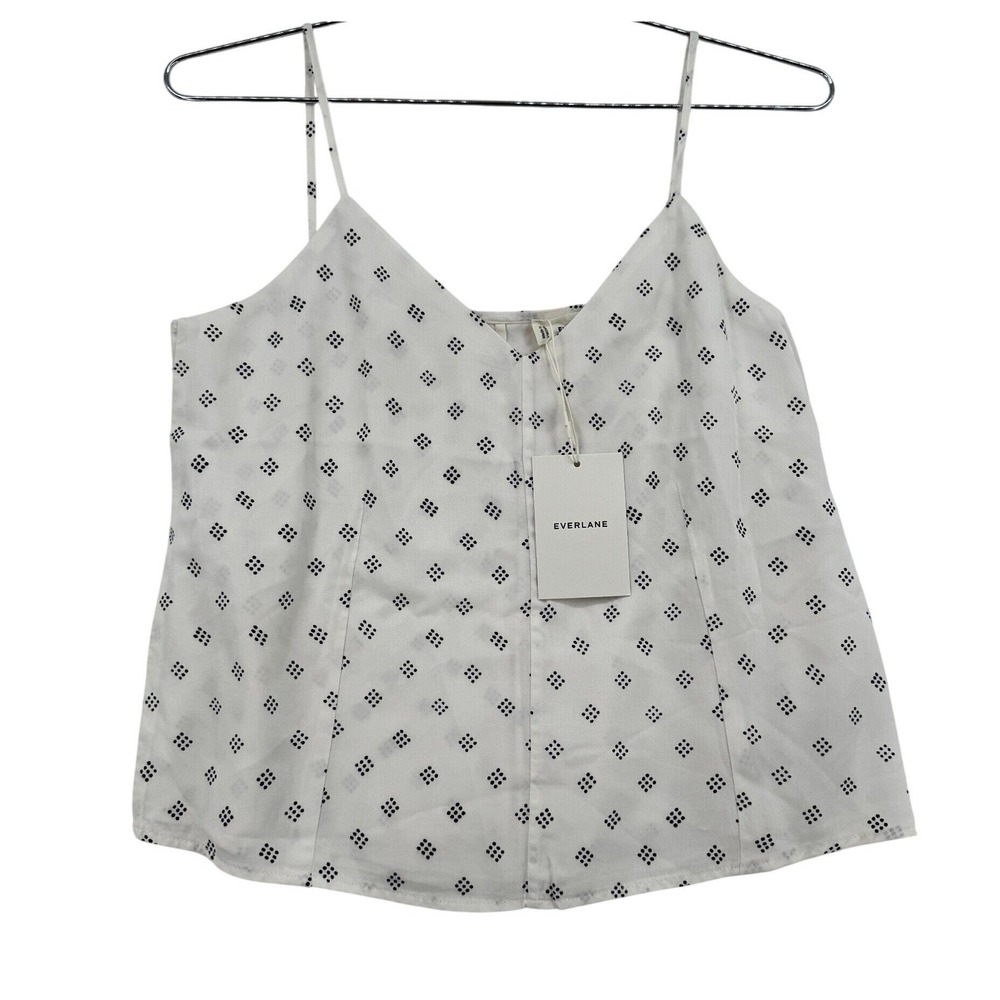 Everlane Camisole Women 2 White New Polka Dot Tencel V-Neck Spaghetti Strap Top